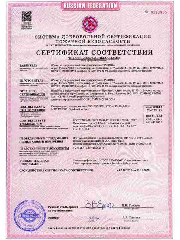 Сертификат пожарной безопасности